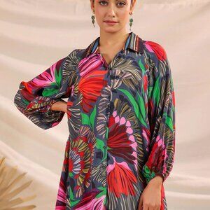 Tropical Print Women's Button-Down Shirt